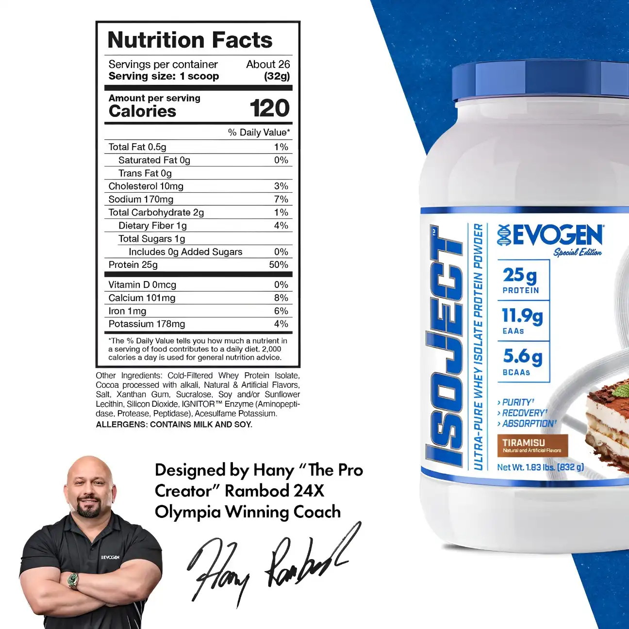 Proteína Evogen IsoJect Whey Isolatada Ultra-Pura 1.83 lbs Sabor Tiramisu.