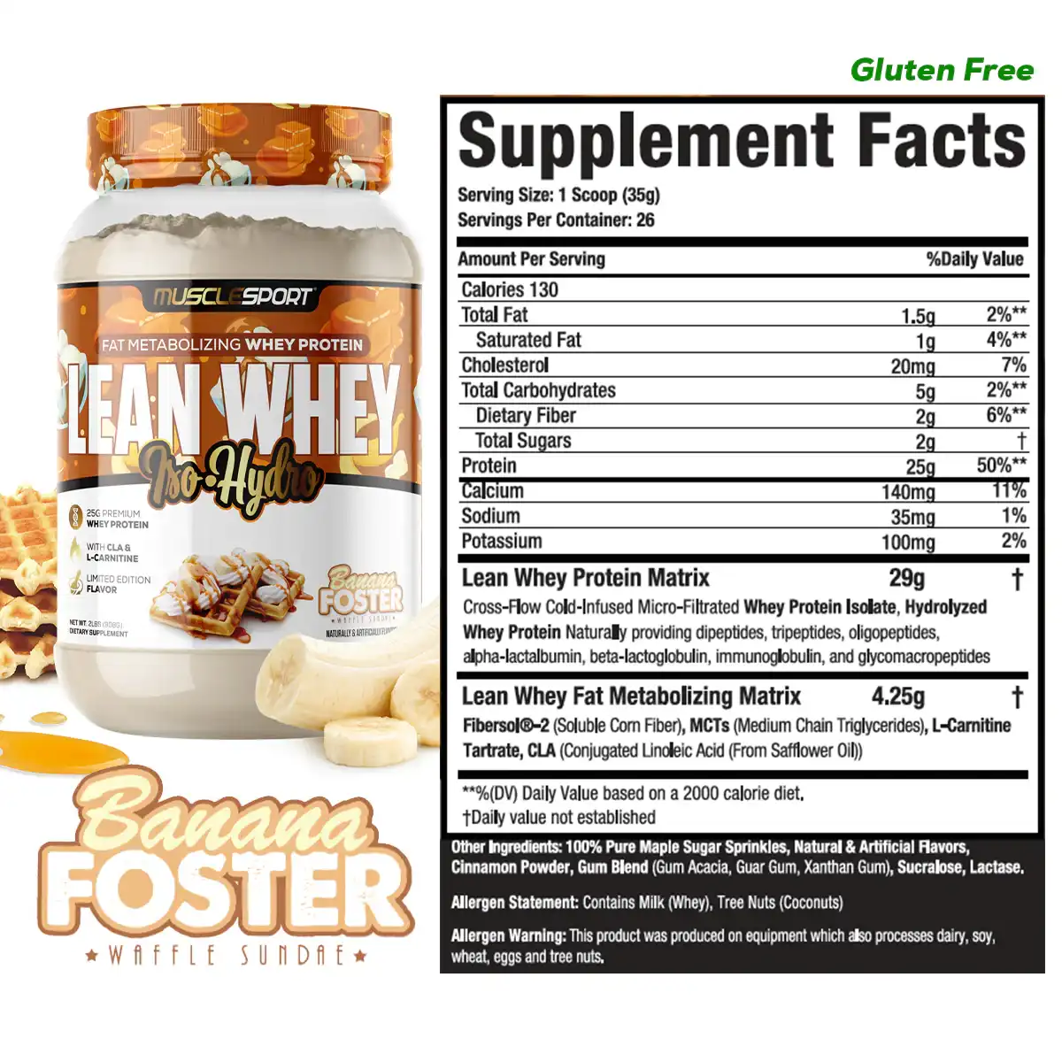 Proteína MuscleSport Lean Whey Isolatada Hidrolizada 2 lbs Metabolizadora de Grasas Sabor Banana Foster.