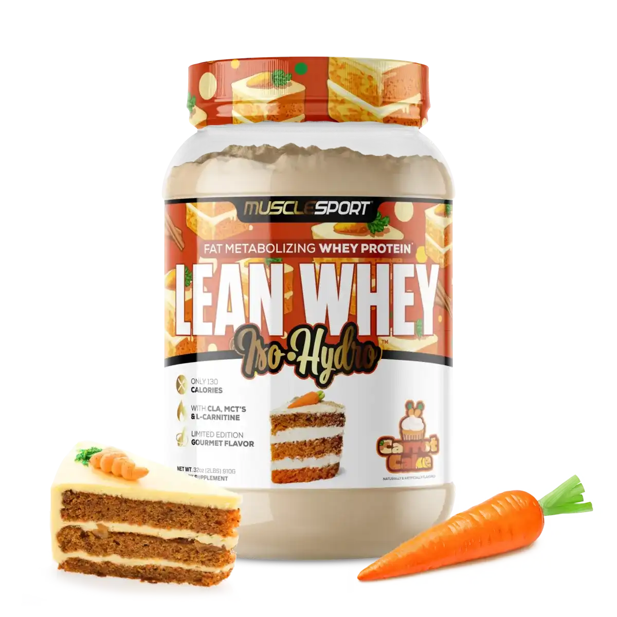 Proteína MuscleSport Lean Whey Isolatada Hidrolizada 2 lbs Metabolizadora de Grasas Sabor Carrot Cake.