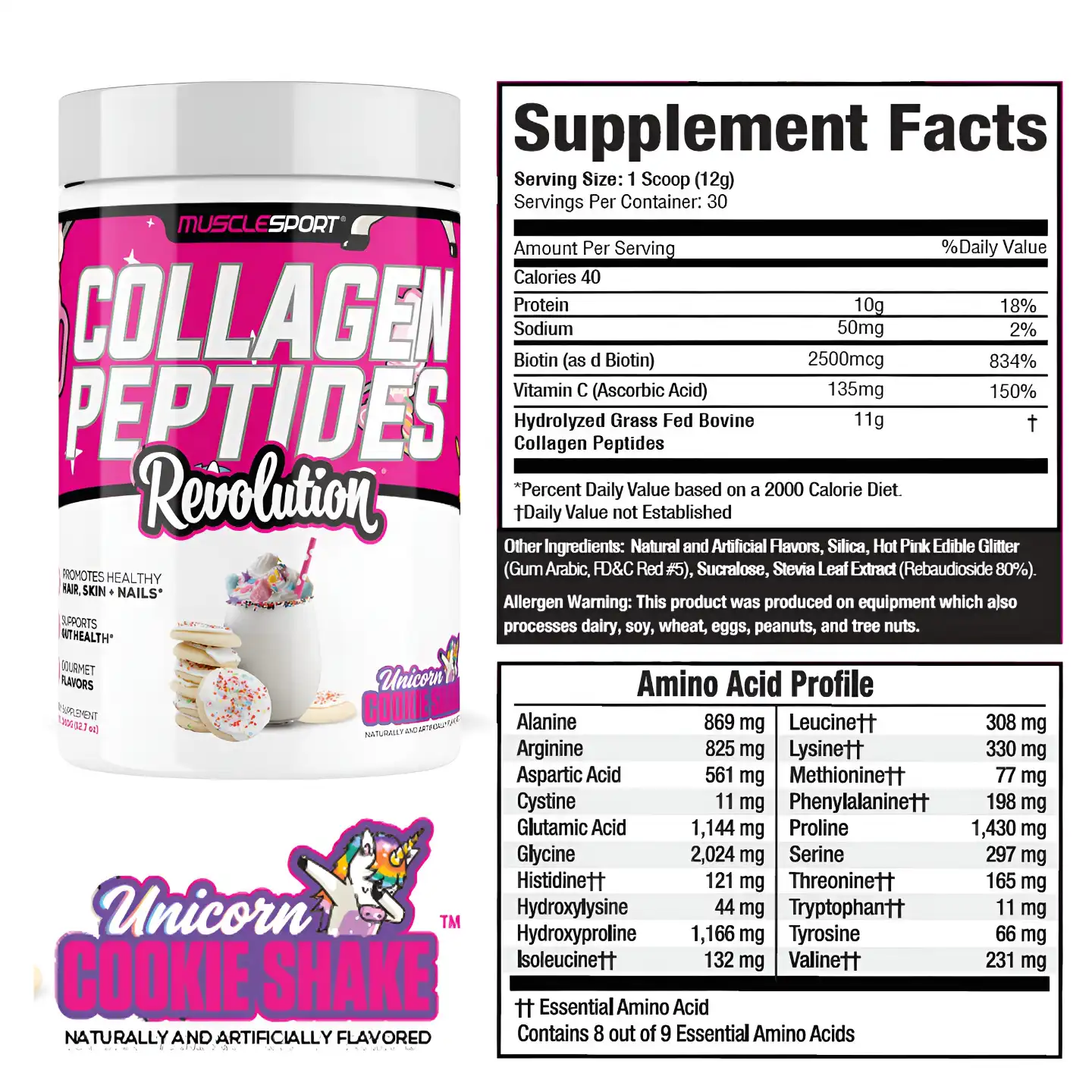 Péptidos de Colágeno MuscleSport Her Series 360g Sabor Unicorn Cookie Shake.