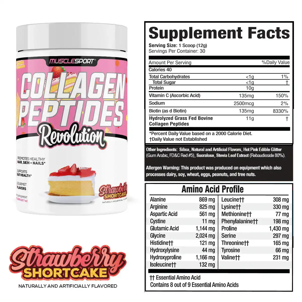Péptidos de Colágeno MuscleSport Her Series 360g Sabor Strawberry Shortcake.