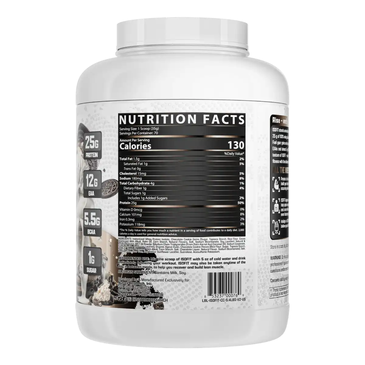 Proteína Nutrex IsoFit Isolatada Premium 5.4 lbs Sabor Cookies and Cream.