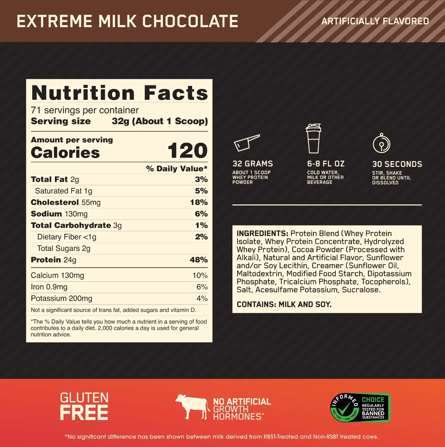 Proteína Optimum Nutrition Gold Standard 100% Whey 5 lbs Sabor Extreme Milk Chocolate.