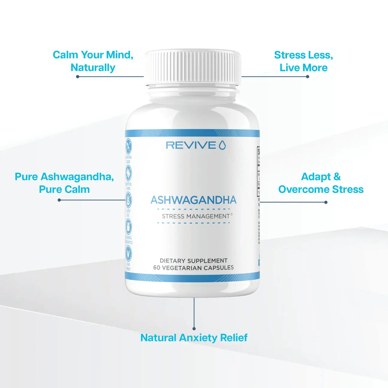 Multivitamínico Revive Ashwagandha Manejo de Estrés con 60 Cápsulas.
