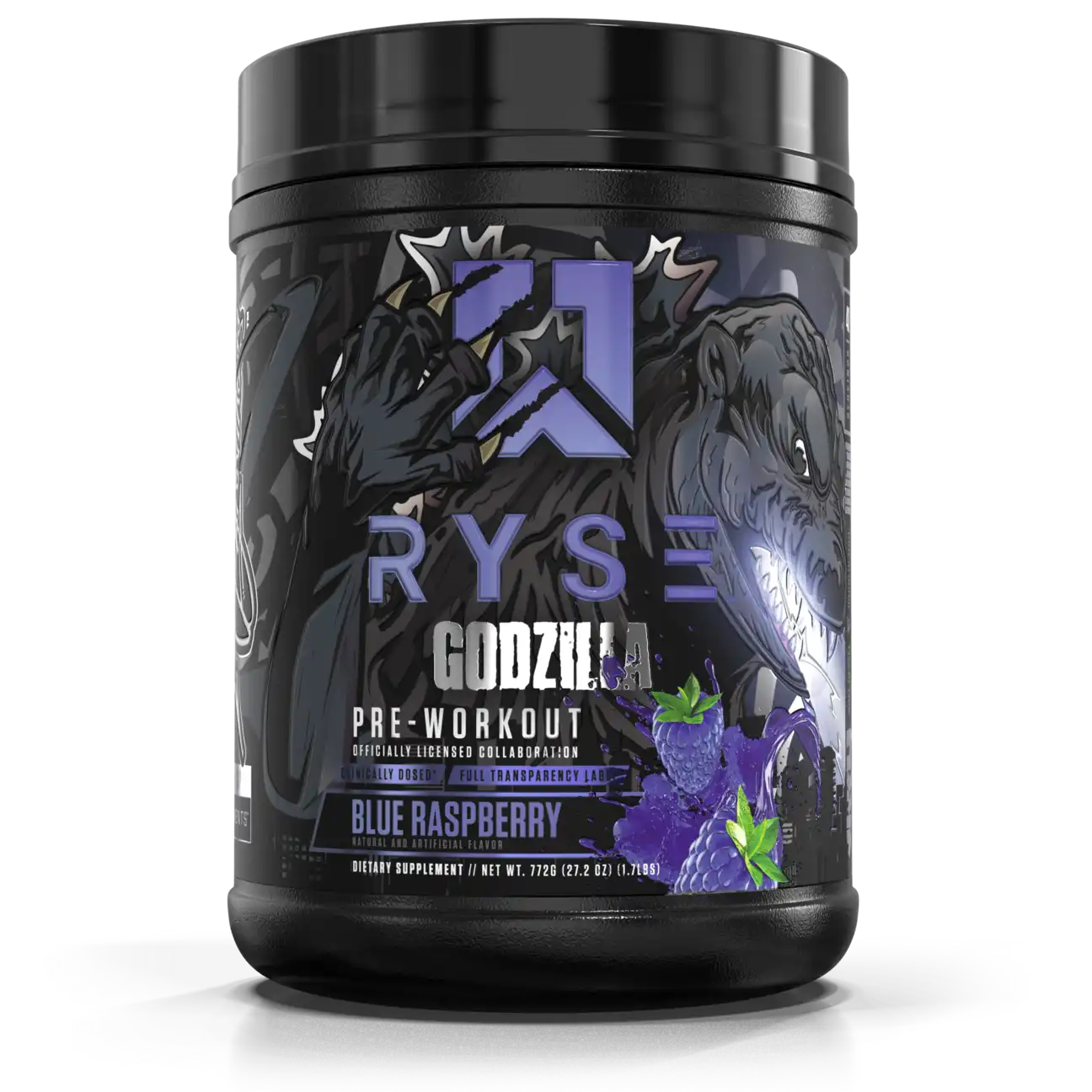 Pre Entreno Ryse Godzilla 40 Servicios 772g Sabor Blue Raspberry.