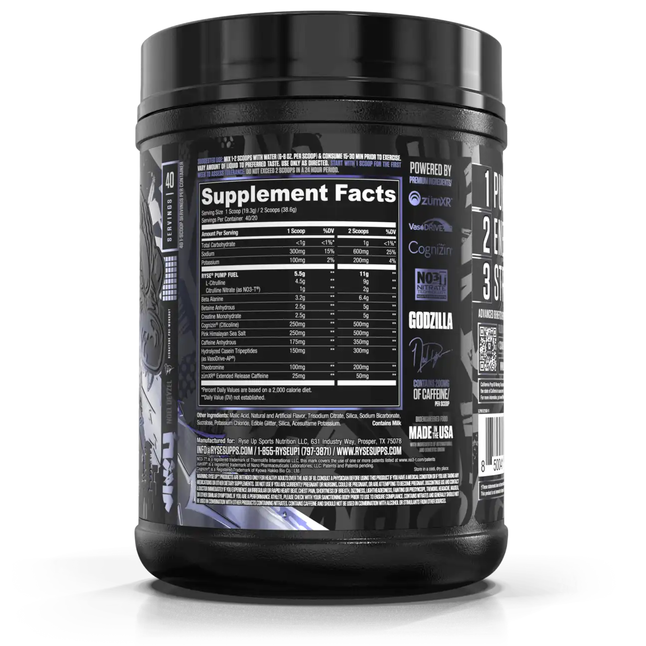 Pre Entreno Ryse Godzilla 40 Servicios 772g Sabor Blue Raspberry.