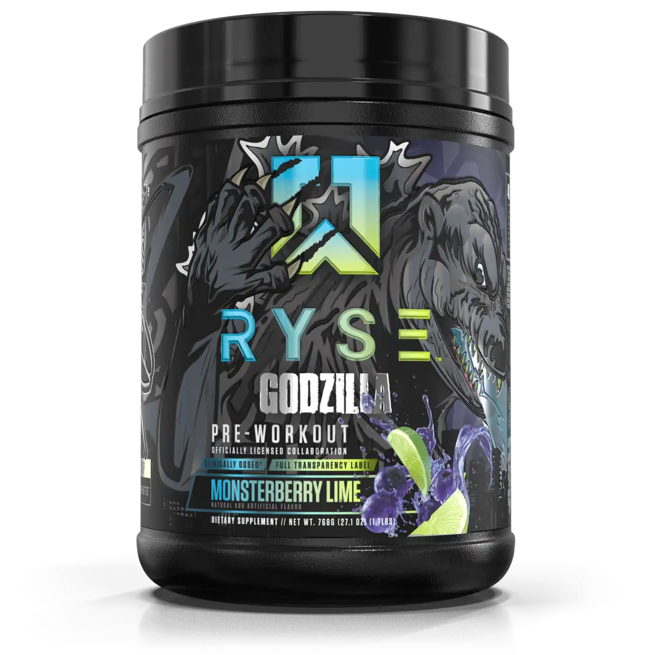 Pre Entreno Ryse Godzilla 40 Servicios 768g Sabor Monsterberry Lime.
