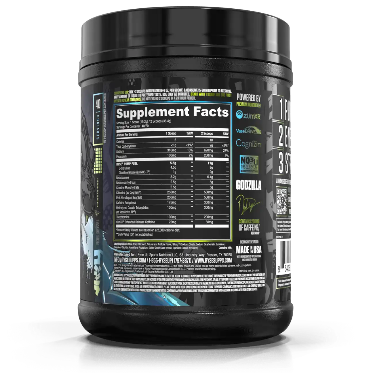Pre Entreno Ryse Godzilla 40 Servicios 768g Sabor Monsterberry Lime.