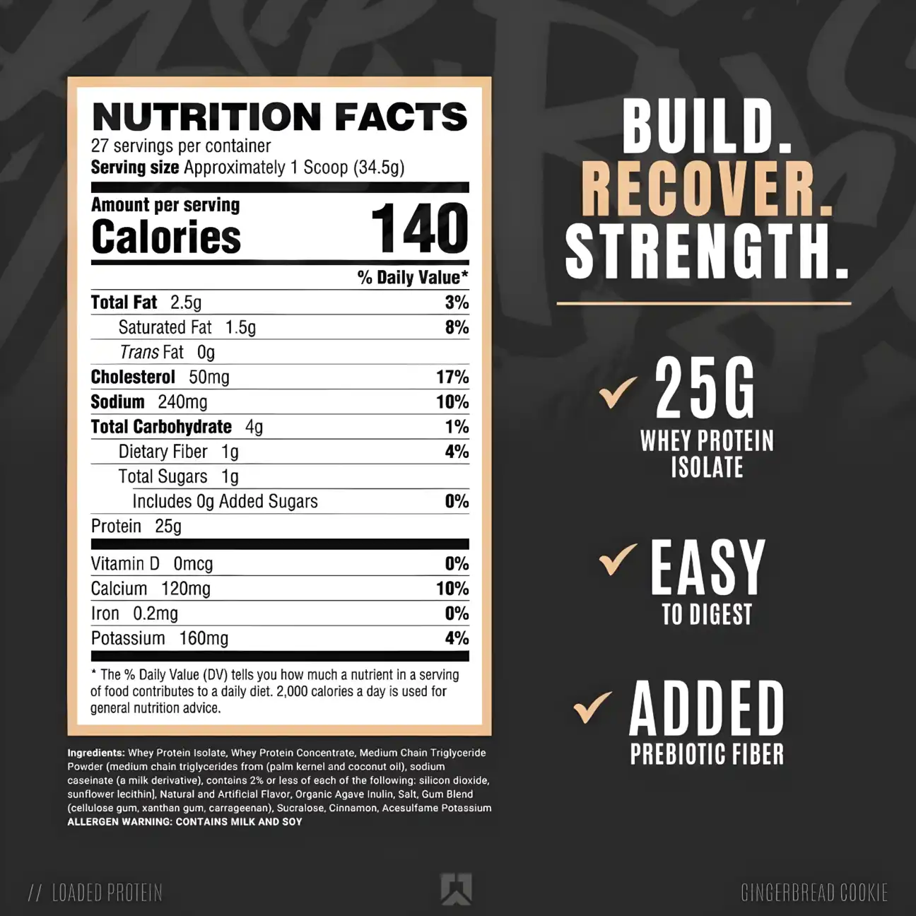 Proteína Ryse Whey Premium con MCT's 2.1 lbs Sabor Gingerbread Cookie.