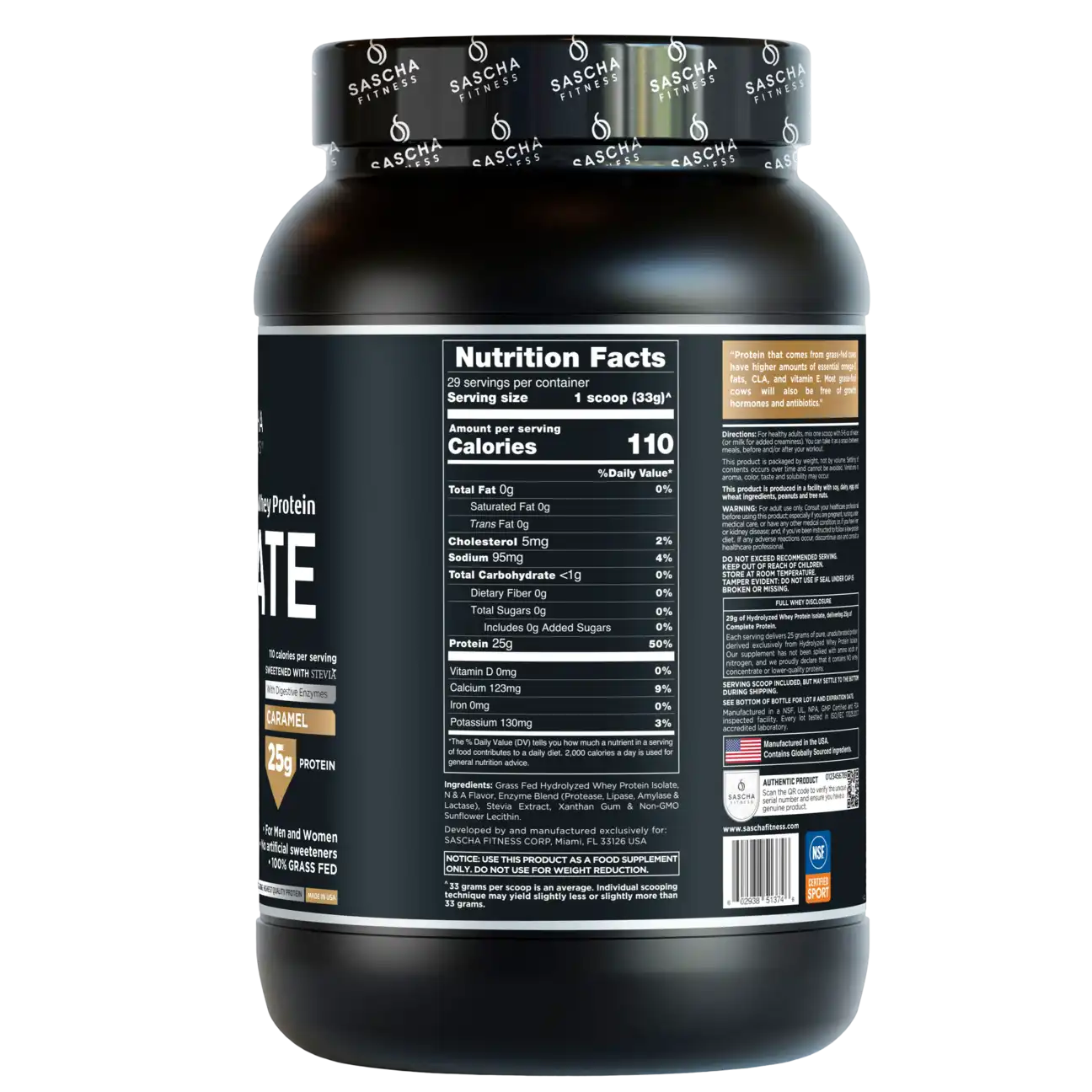 Proteína Sascha Fitness Whey Hidrolizada Isolatada 2 lbs Sabor Caramel