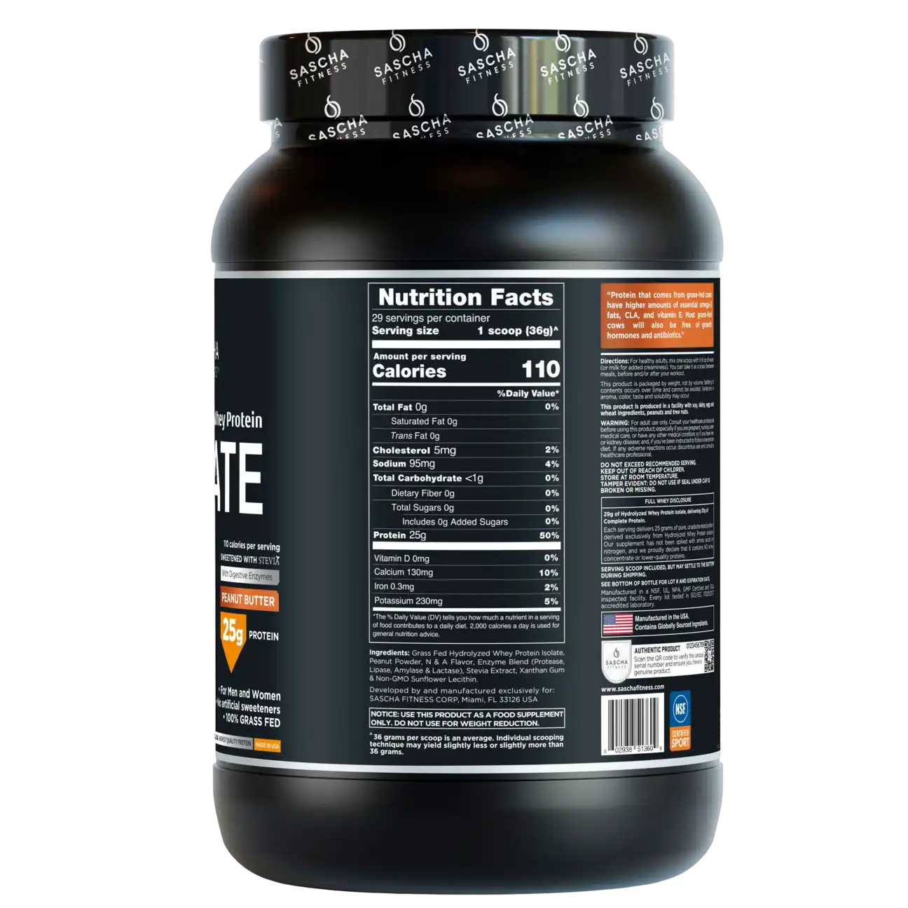 Proteína Sascha Fitness Whey Hidrolizada Isolatada 2 lbs Sabor Peanut Butter